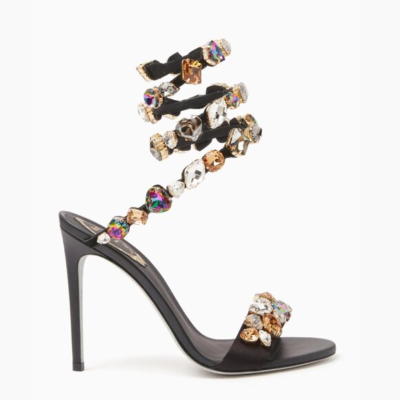 NWT René Caovilla Roxanne Coiled Strap Sandals Multicolored Stones High Stiletto - Picture 1 of 14